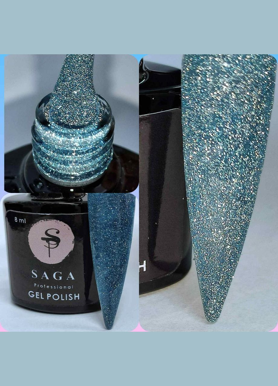 Светоотражающий Гель лак Гель-лаки с эффектом Мерцания Гель лак с переливчатыми блестками №8 Голубой Saga (342376398)