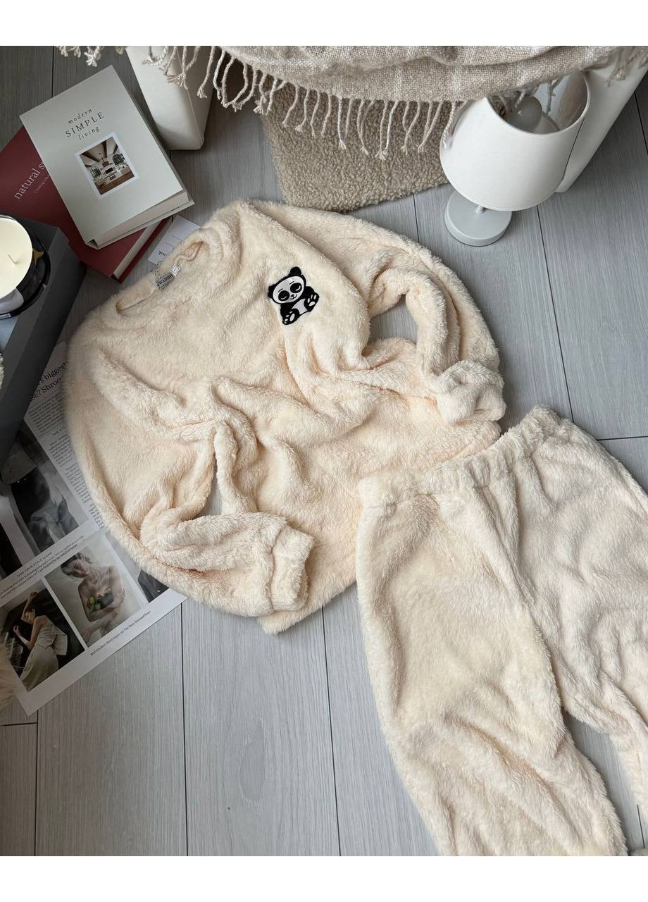 Молочная зимняя женская махровая пижама кофта + брюки FINO Mode