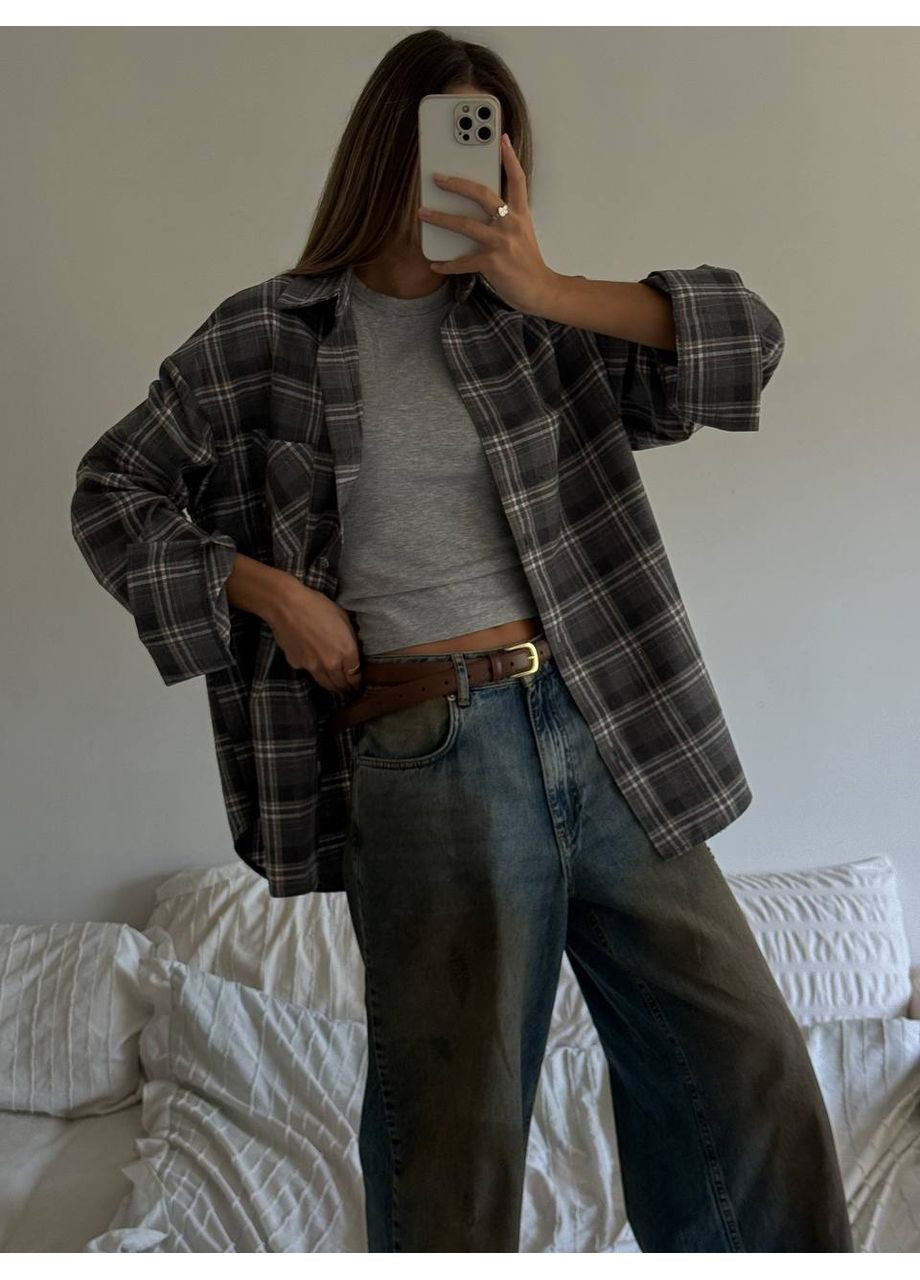 Серая повседневный, кэжуал рубашка в клетку Vakko с длинным рукавом