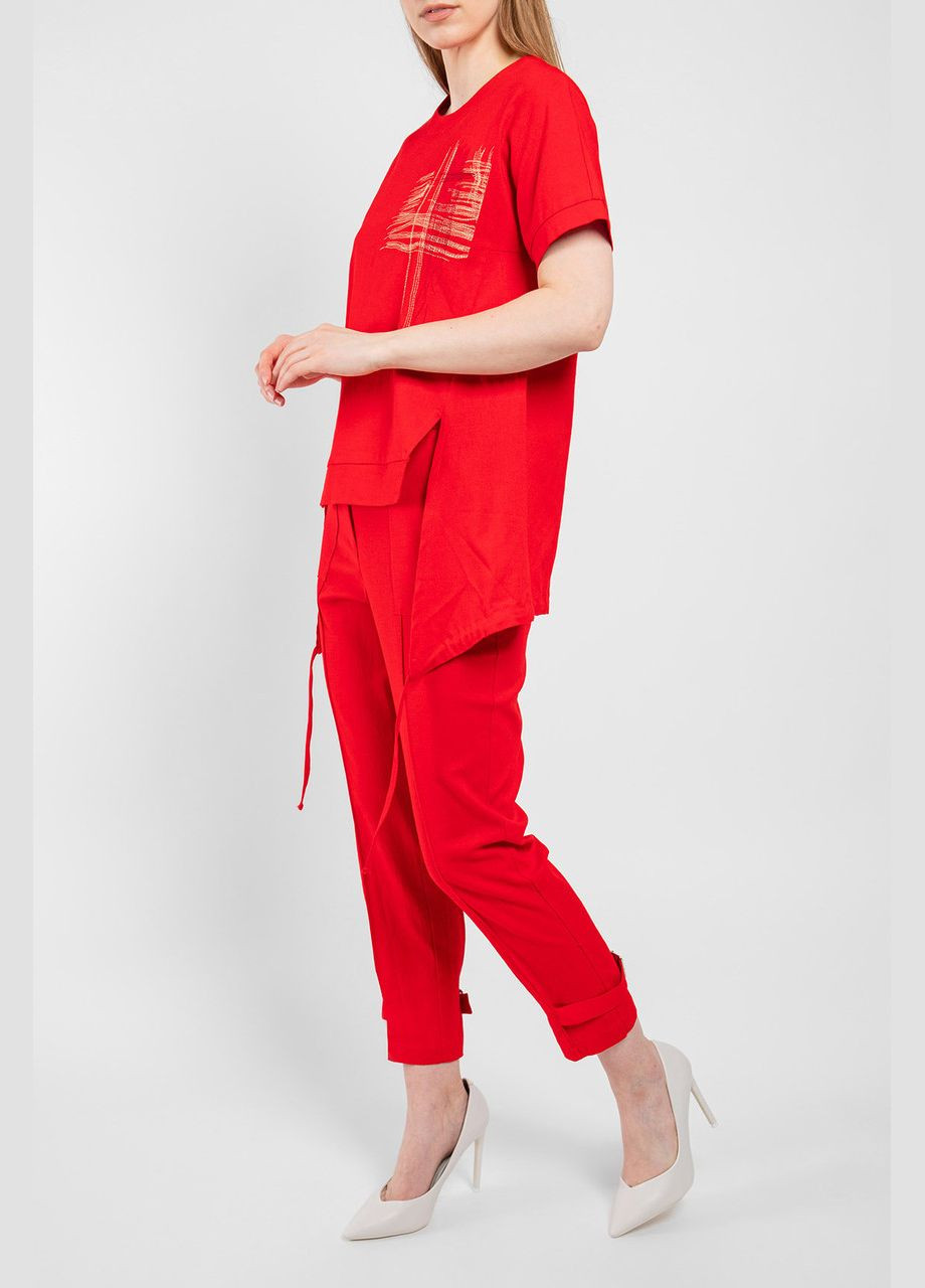 Літній жіночий костюм з принтом червоний MKRMD2314 Modna KAZKA (270936073)