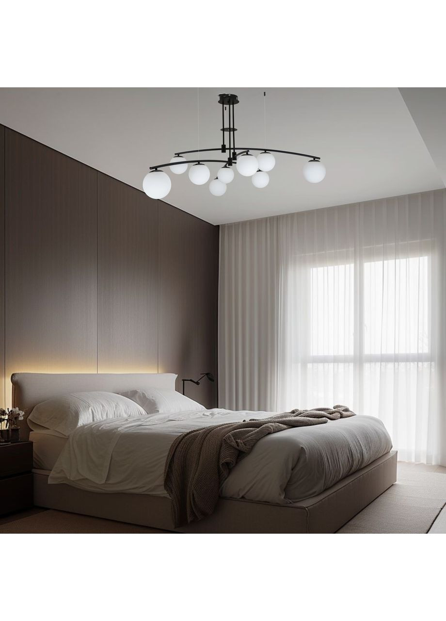 Чорна сучасна люстра на 9 білих плафони (52-9827-9 BK+WH) No Brand (370072062)