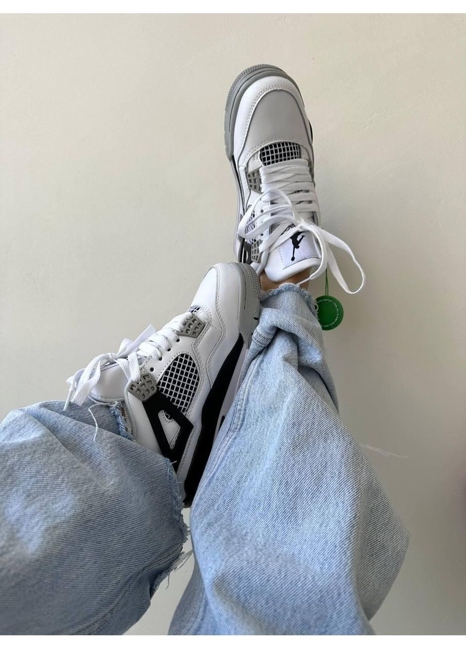КРОССОВКИ ЖЕНСКИЕ NIKE AIR JORDAN 4 WHITE GREY BLACK НАЙК АИР ДЖОРДАН No Brand серые демисезоны (368869953)