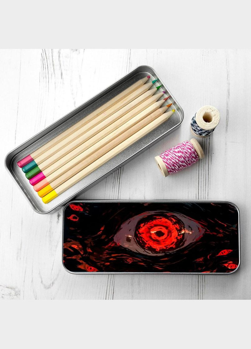 Пенал школьный для мальчика и девочки металлический глаз красный 7*18 см Silver No Brand (309154175)