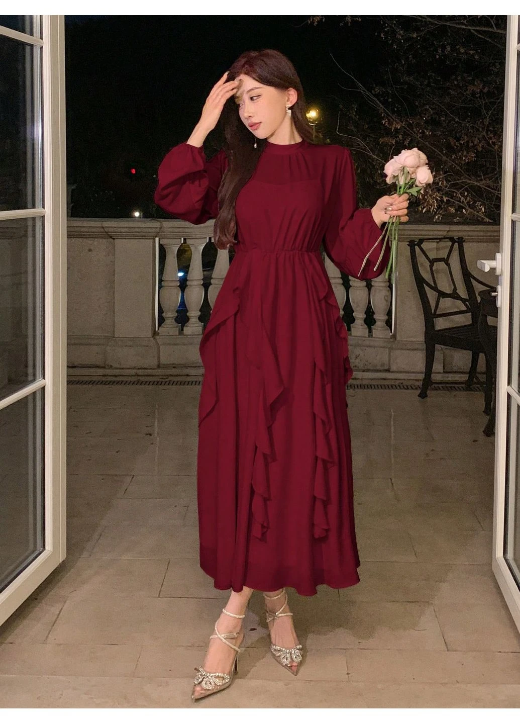 Бордовое платье SHEIN однотонное