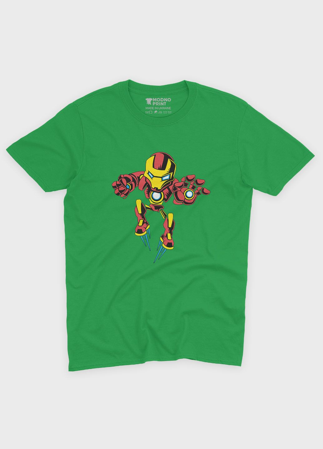 Зелена демісезонна футболка для дівчинки з принтом супергероя - залізна людина (ts001-1-keg-006-016-025-g) Modno