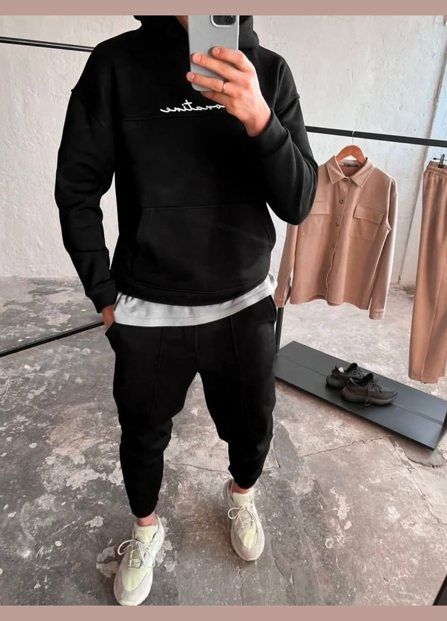 Черный демисезонный стильный костюм двунитка качественный пошив No Brand