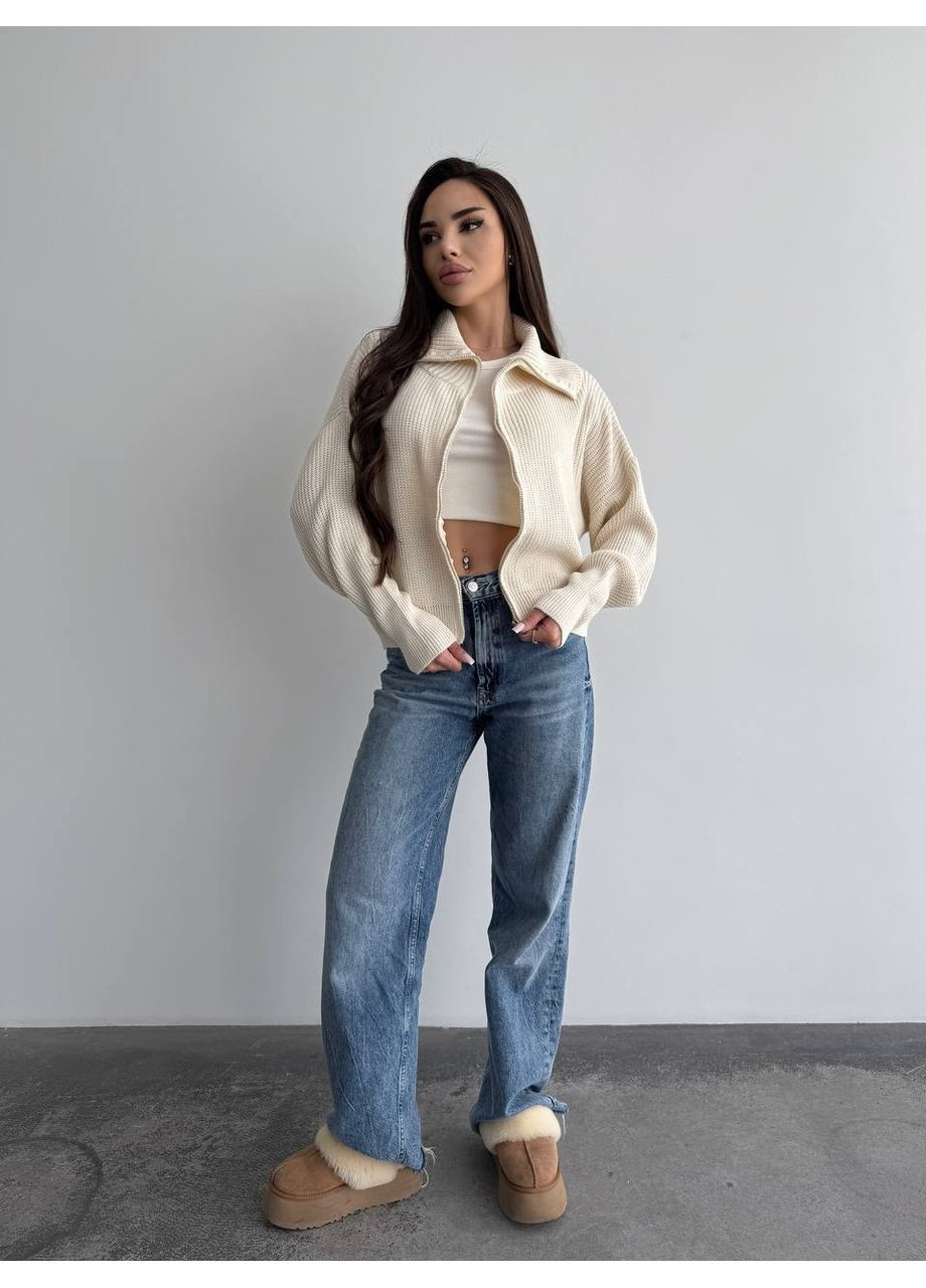 Бежевый женский свитер на молнии Osoblyva