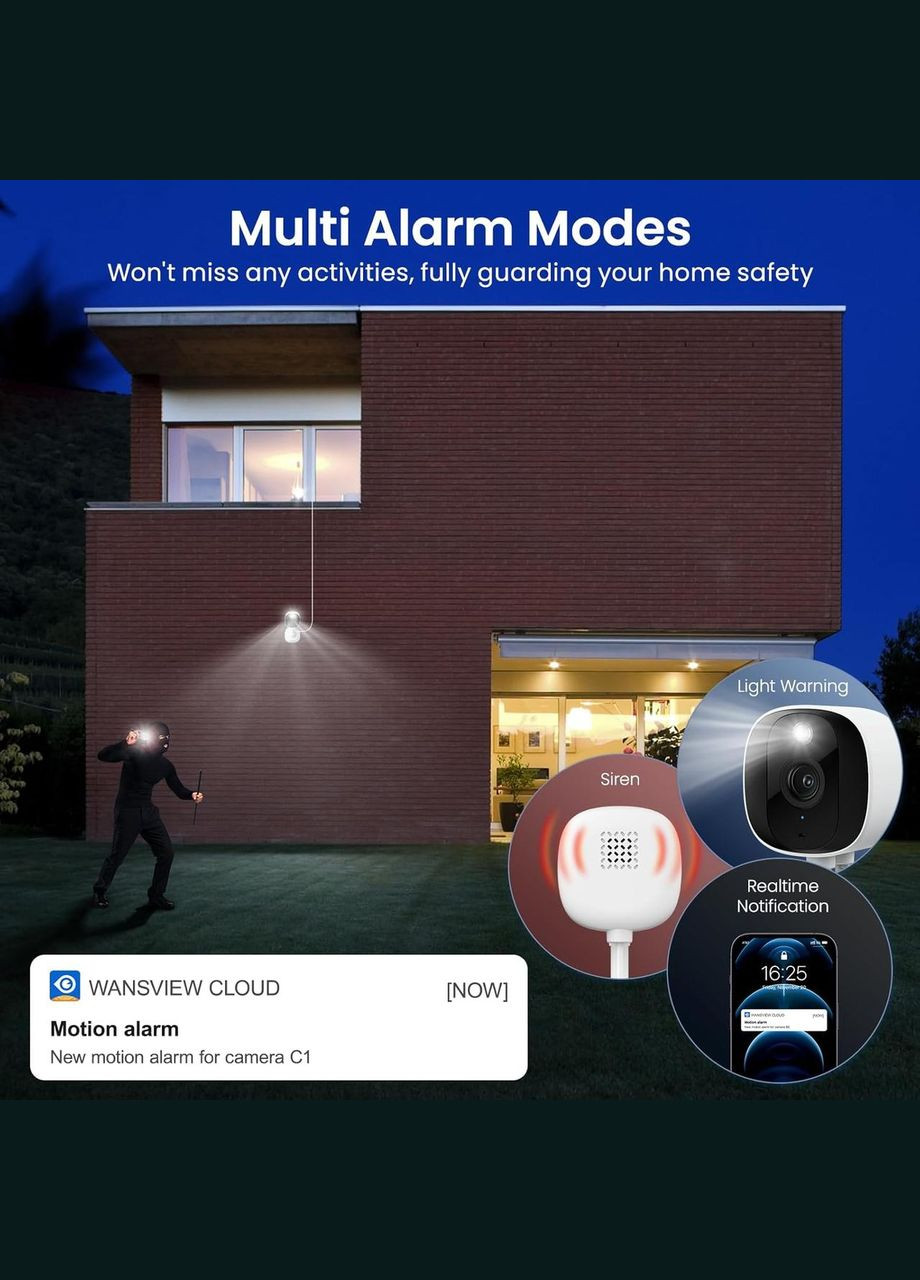 Две камеры 2K Wi-Fi видеонаблюдения AOQEE С1 2К, детектор движения, двухстороннее аудио, ночное видение, IP65 VTM (327414322)