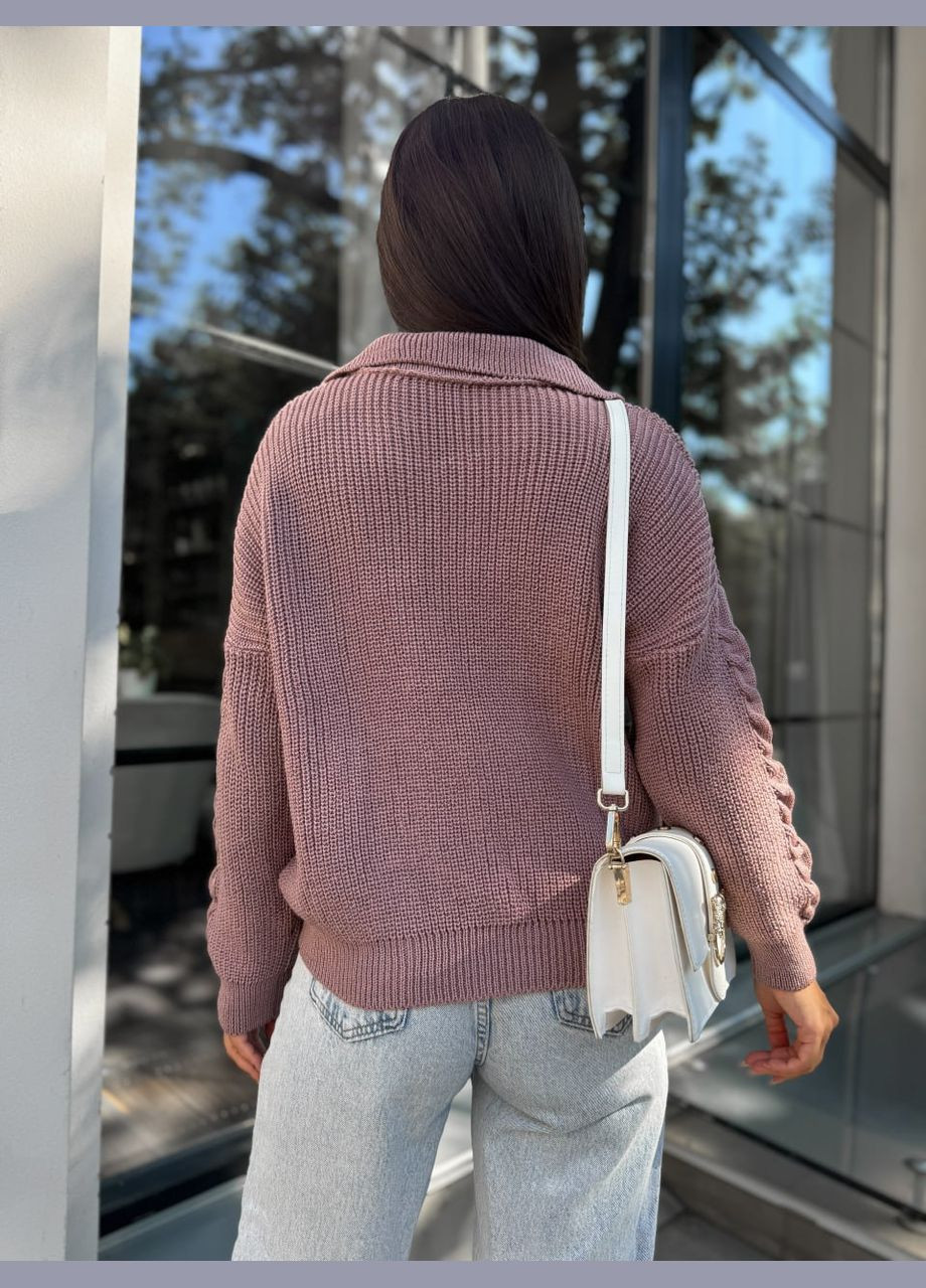 Пудровый демисезонный женская кофта с отложенным воротником пудрового цвета 29956 Fashion