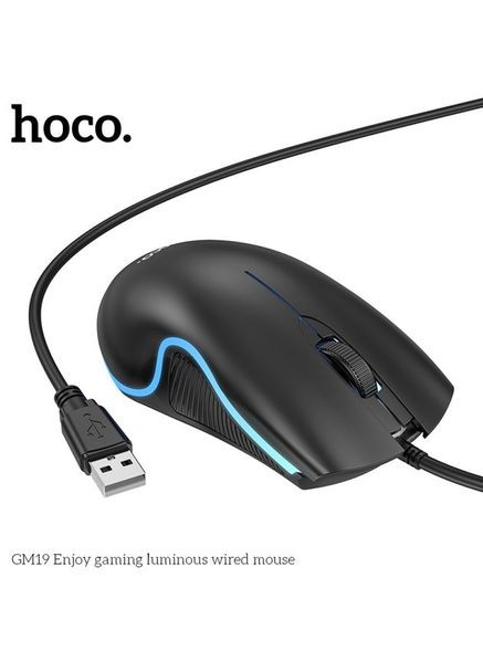 Проводная оптическая USB мышь компьютерная GM19 RGB подсветка Черная Hoco (298423845)
