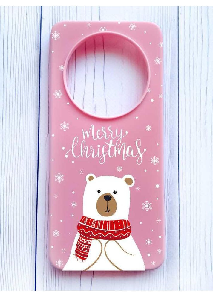 Матовий рожевий чохол на Xiaomi Redmi 14C/Poco C75 Ведмедик. З Різдвом (принт 146) Creative (362968413)