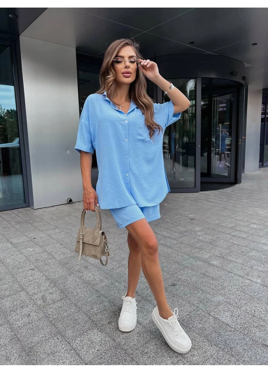 Костюм женский легкий шорты+рубашка Fashion (396717054)