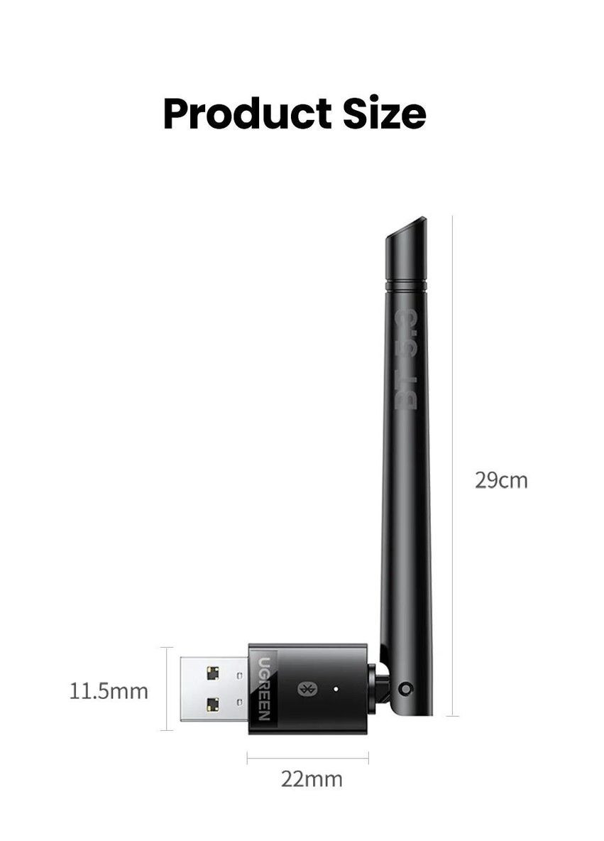 Bluetooth адаптер CM656 USB Bluetooth 5.3 передатчик для компьютера, ноутбука Black 15610 Ugreen (300523725)