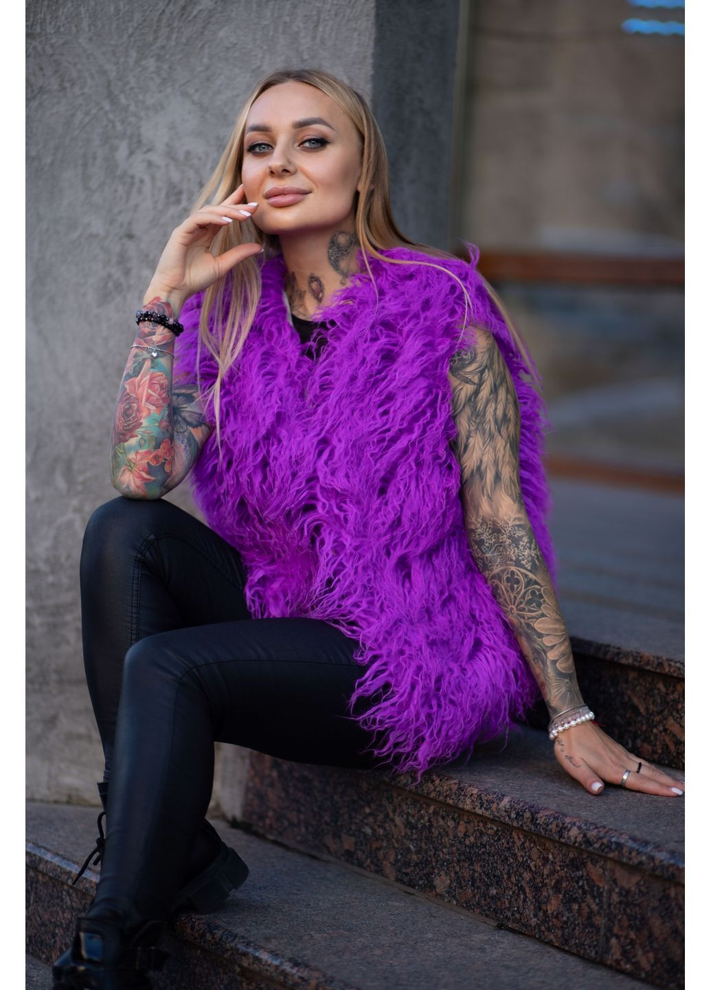 Жилетка з штучного хутра лама фіолетова No Brand (367184726)