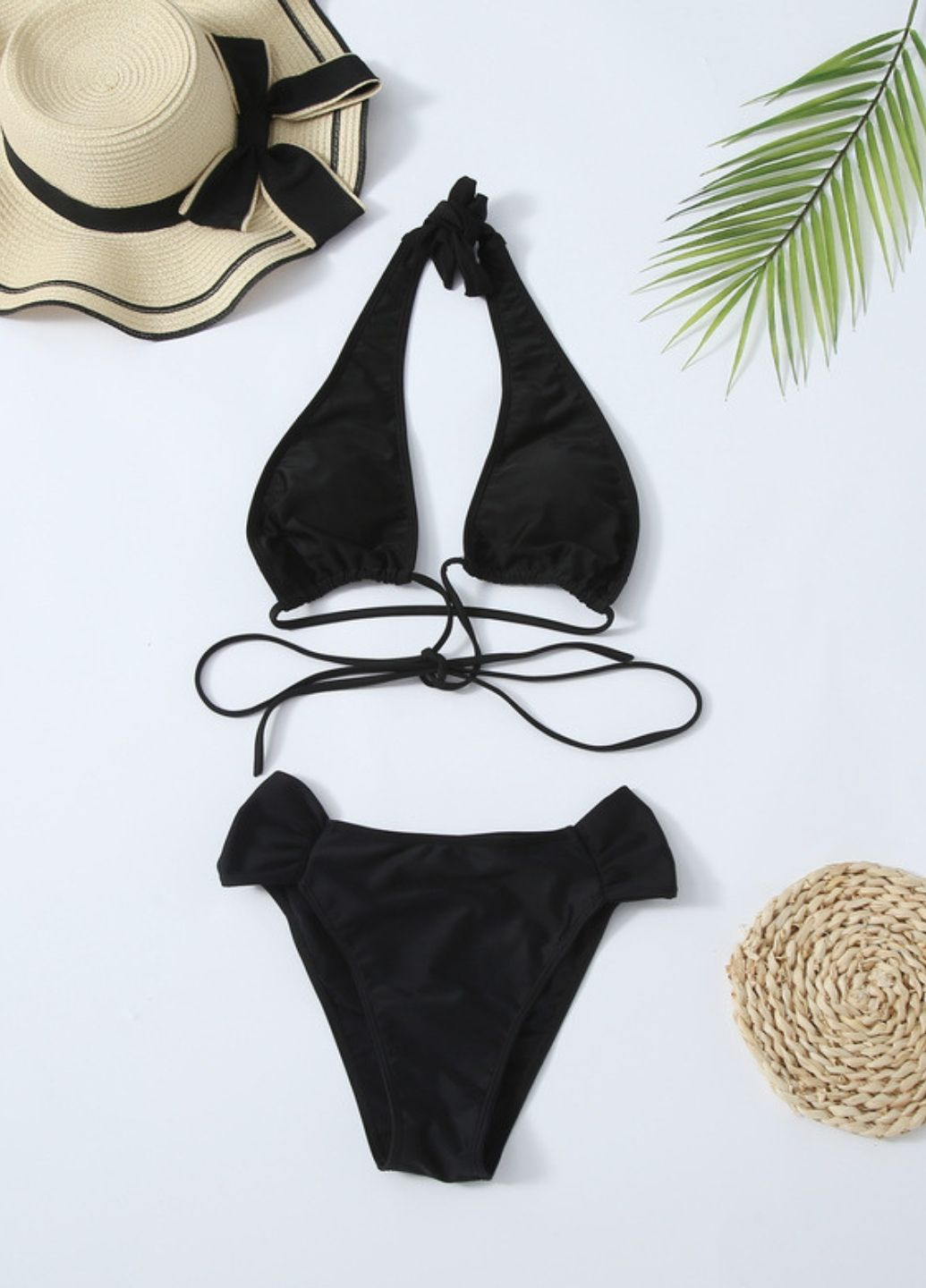 Чорний літній роздільний купальник monti роздільний, халтер FS