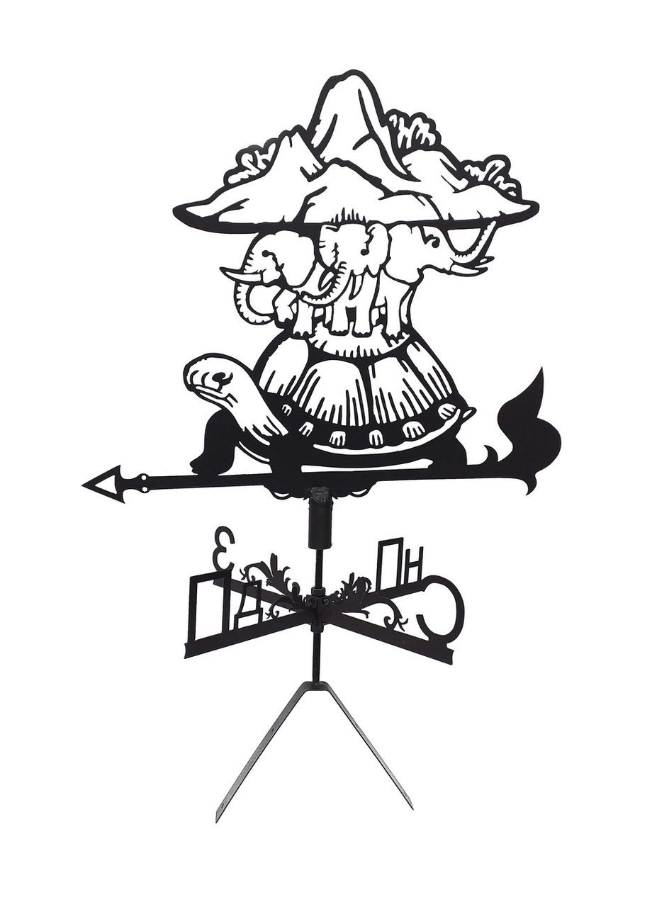 Флюгер на дом Черепаха, Плоская земля на слонах, флюгер на крышу из металла 2 мм. No Brand (368896667)