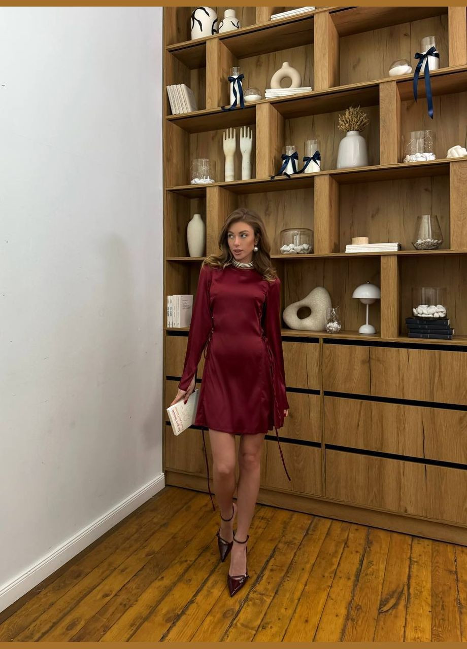 Бордова вечірня шовкова вечірня сукня з зав'язками Adelante однотонна