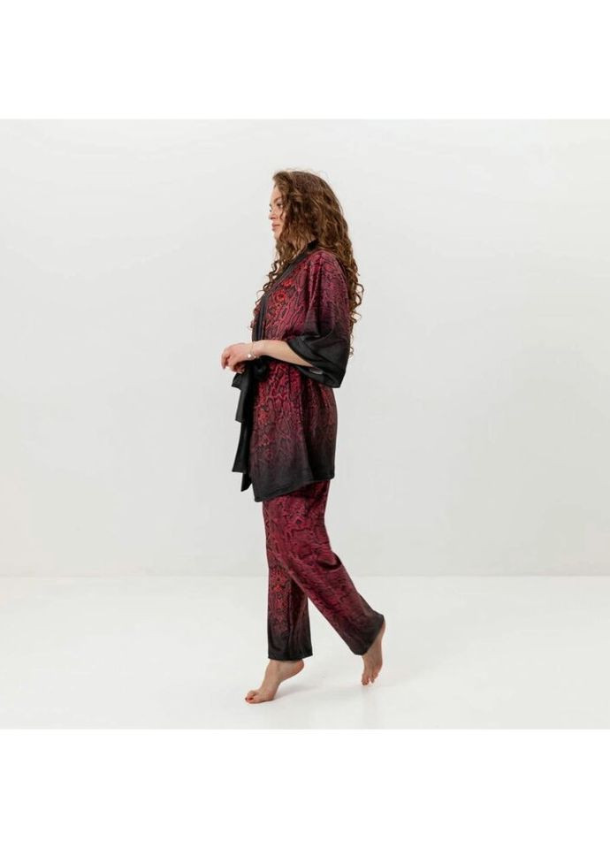 Комбінована всесезон комплект жіночий з плюшевого велюру штани та халат червона змія 3428_xl 15998 xl FlexDress