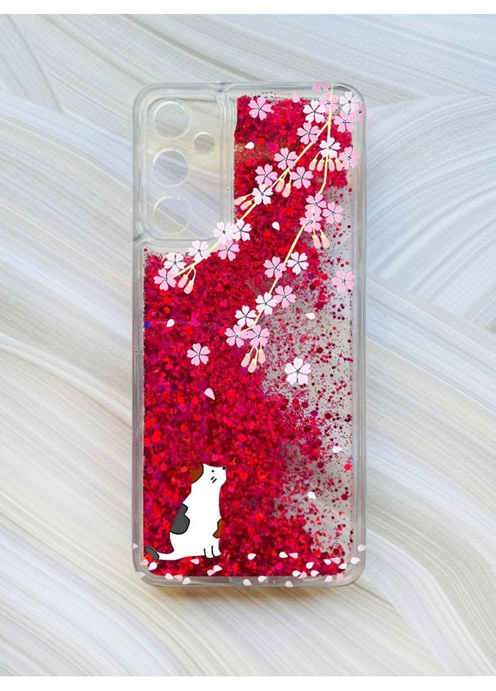 Чохол з плаваючими блискітками на Samsung Galaxy A25 (A256) Рожевий Котик і сакура (принт 283) CASE CONTROL (360703776)