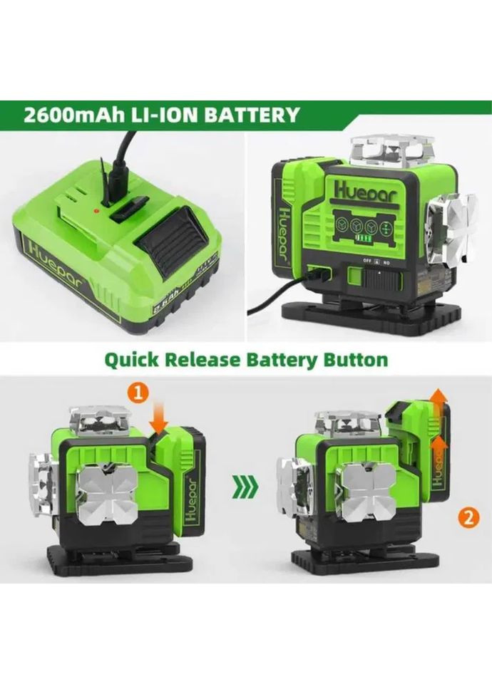 Лазерний рівень нівелір P04CG 4D відкалібрований 16 ліній Зелений промінь Huepar (372158642)