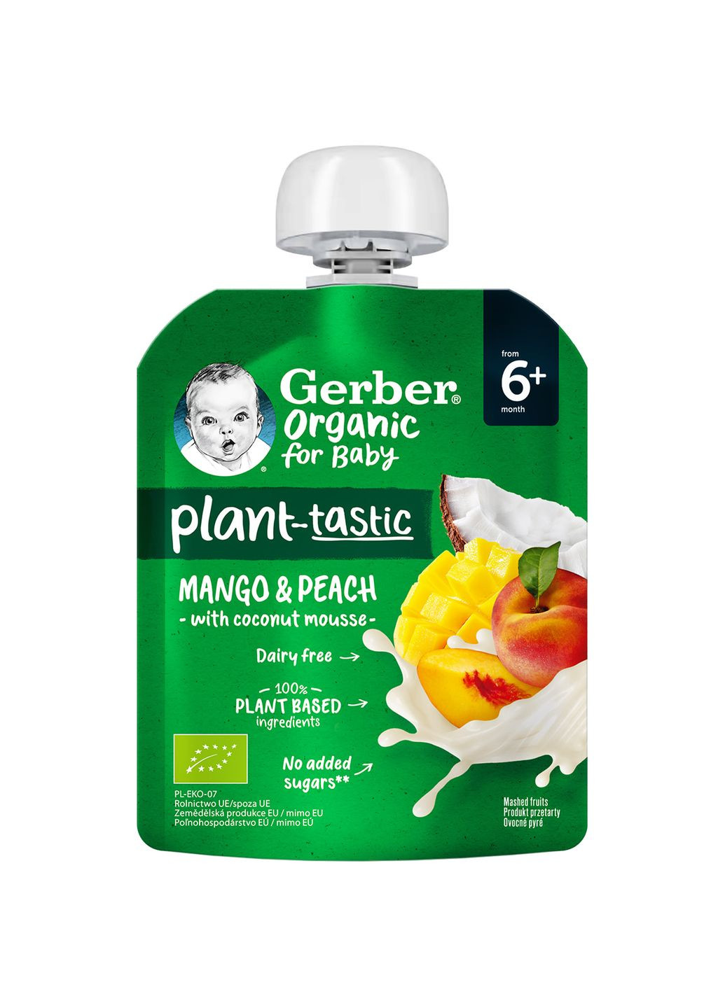 Пюре Organic с манго, персиком и кокосовым муссом для детей от 6 месяцев, 80 г Gerber 12558368 (328393532)
