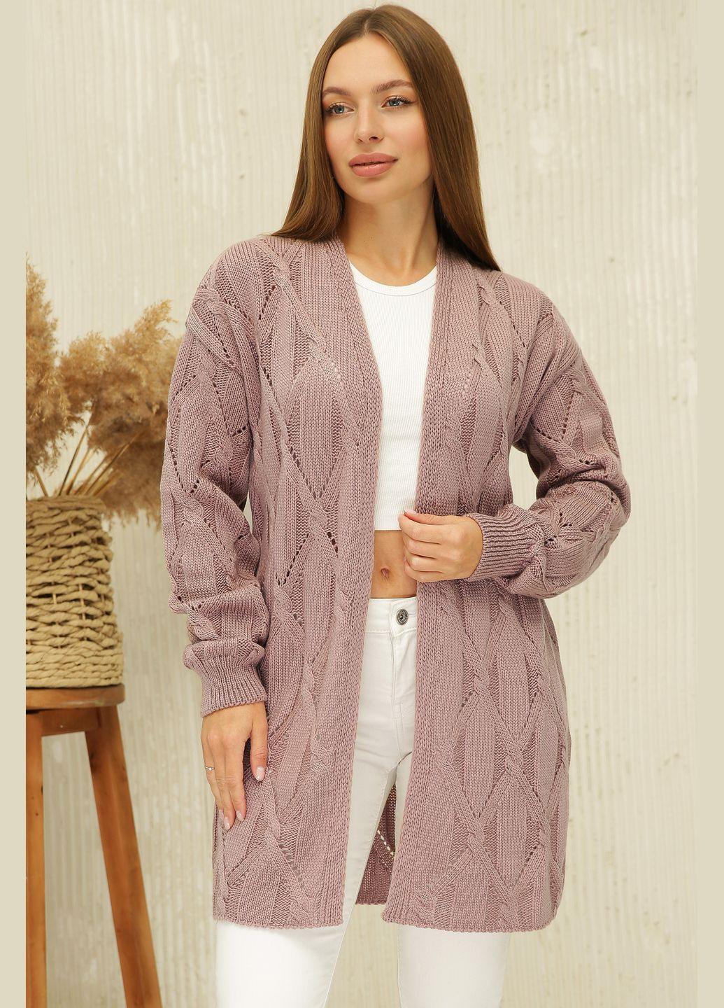 Темно-розовый зимний кардиган MarSe