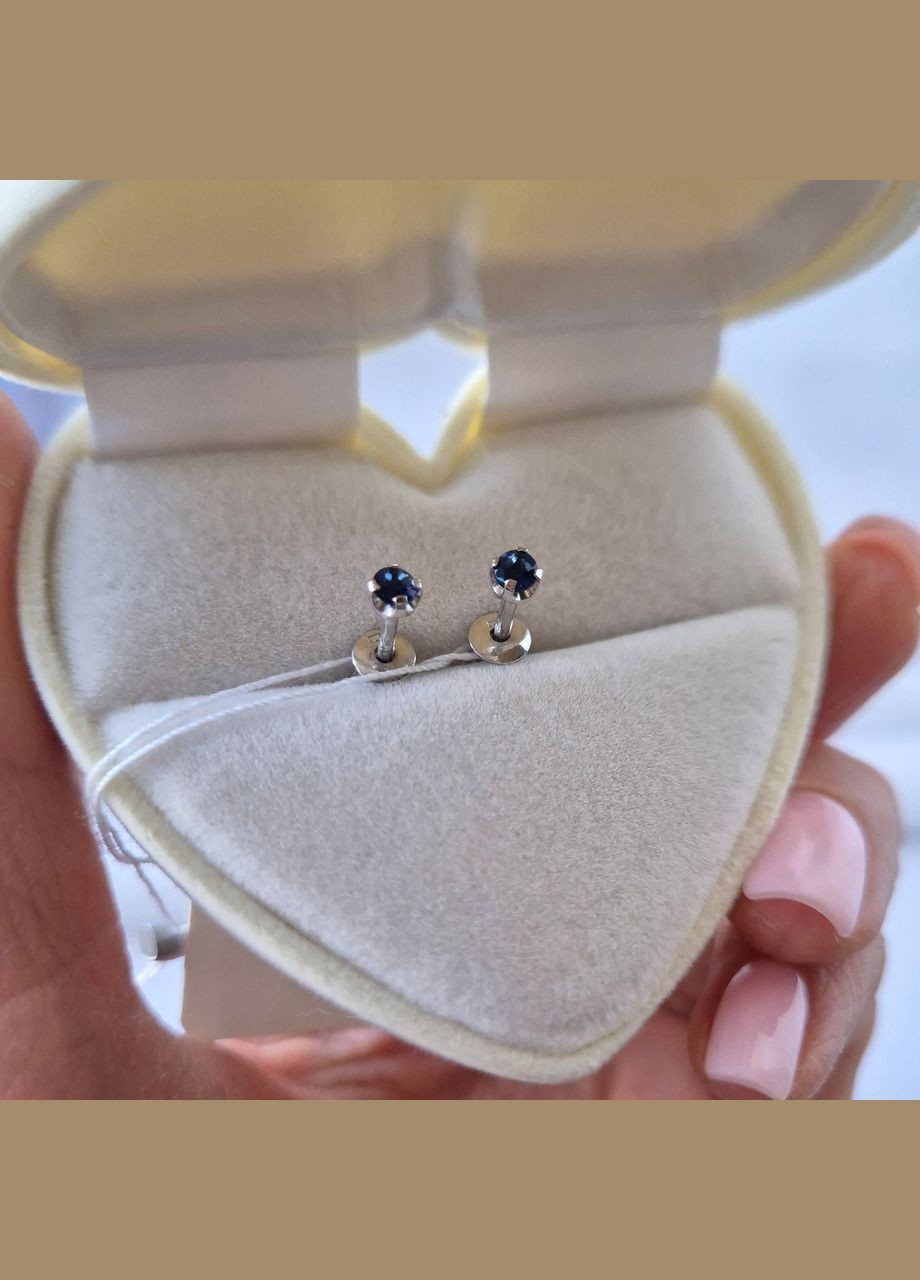 Срібні Сережки гвоздики на закрутках із Синім каменем 3 мм срібло 925 проби Родоване 72305с 0.85г No Brand (306741892)