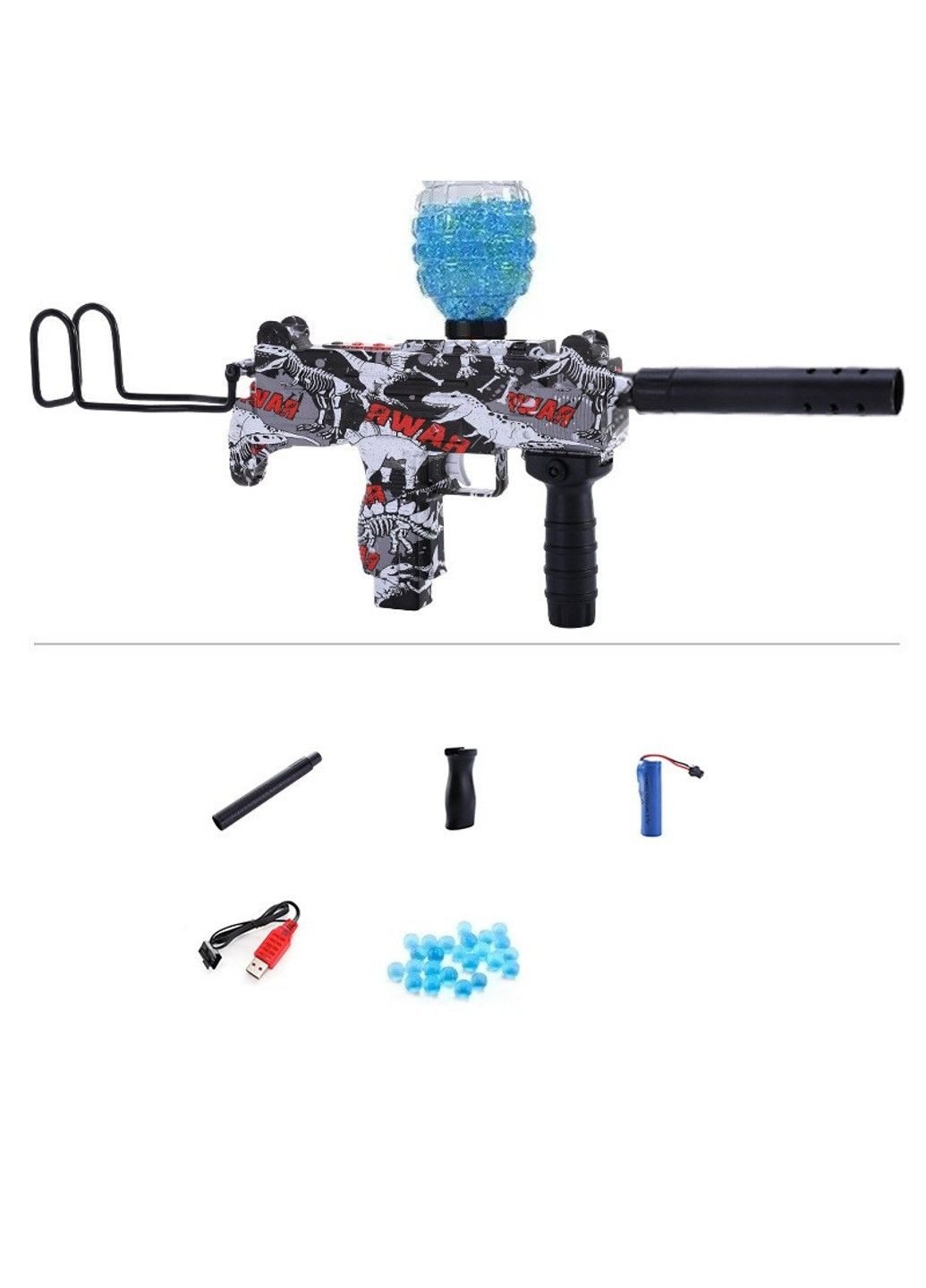 Игрушечный автомат пистолет пулемёт УЗИ граффити с аккумулятором стреляет гидрогелевыми орбизами No Brand (334003043)