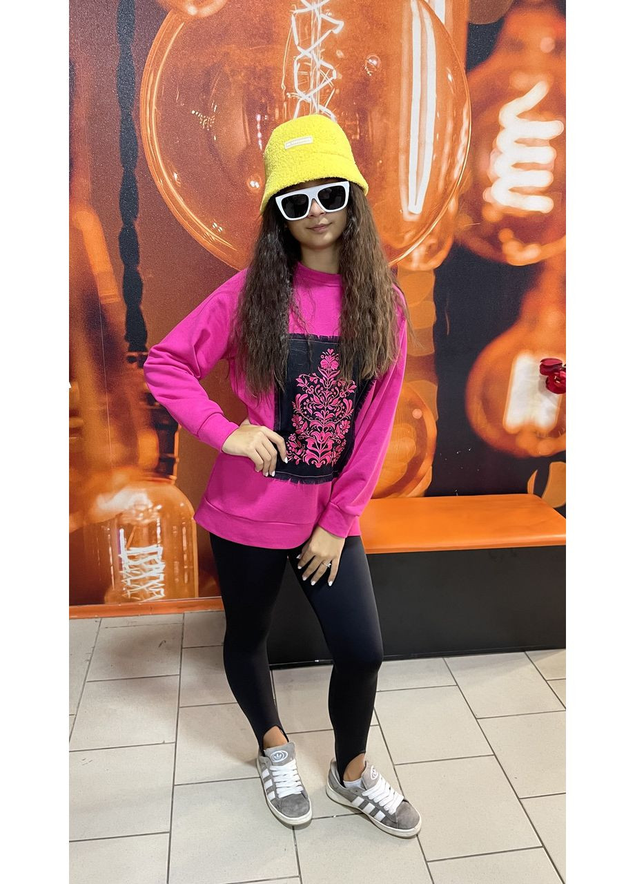 Женская толстовка свитшот трехнитка с нашивкой L малиновая No Brand (354331909)