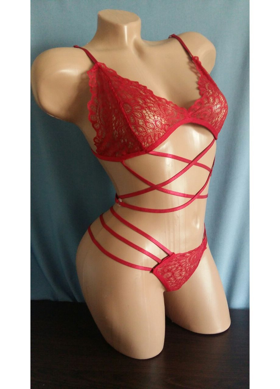 Красный демисезонный комплект белья с переплетениями No Brand