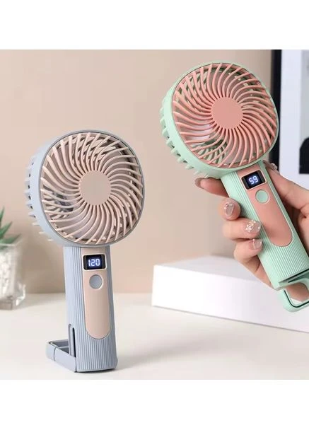 Портативний ручний вентилятор Handheld Fan FY083 пластиковий з підставкою та гачком LED дисплей 120 швидкостей 1 Вт Блакитний No Brand (401595278)
