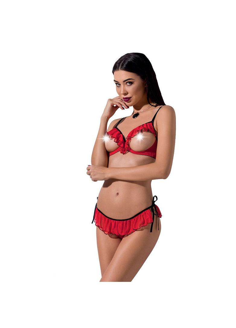 Красный демисезонный комплект белья cherry set openbra red - exclusive: открытый лиф, трусики-юбка - cherrylove Passion