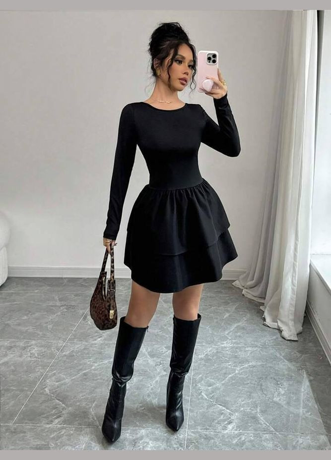 Черное кэжуал молодежное платье с открытой спинкой No Brand однотонное