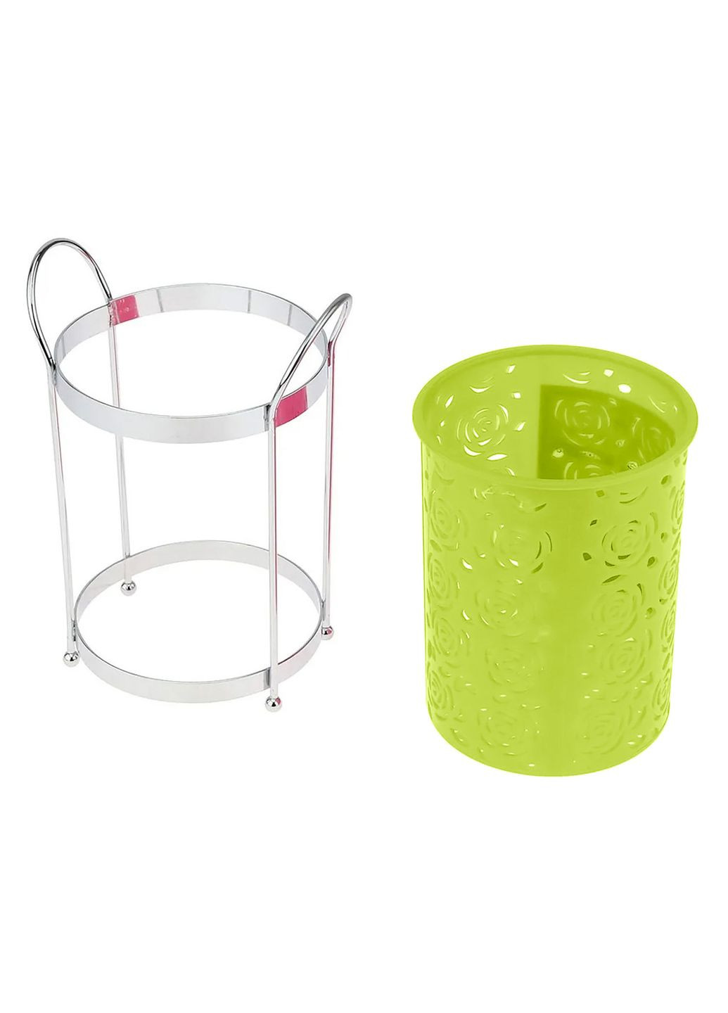 Підставка стійка хромована для столових приборів Троянди на ніжках пластмасова вставка Ø 10.5 см H 18 см Kitchen Master (322618022)