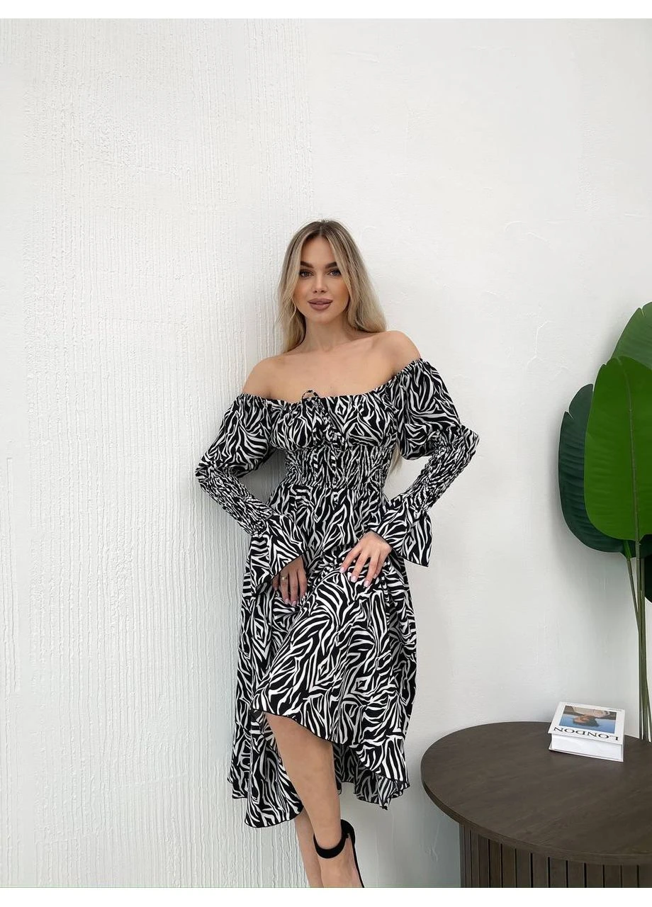 Чорна легка сукня міді зебра Fashion
