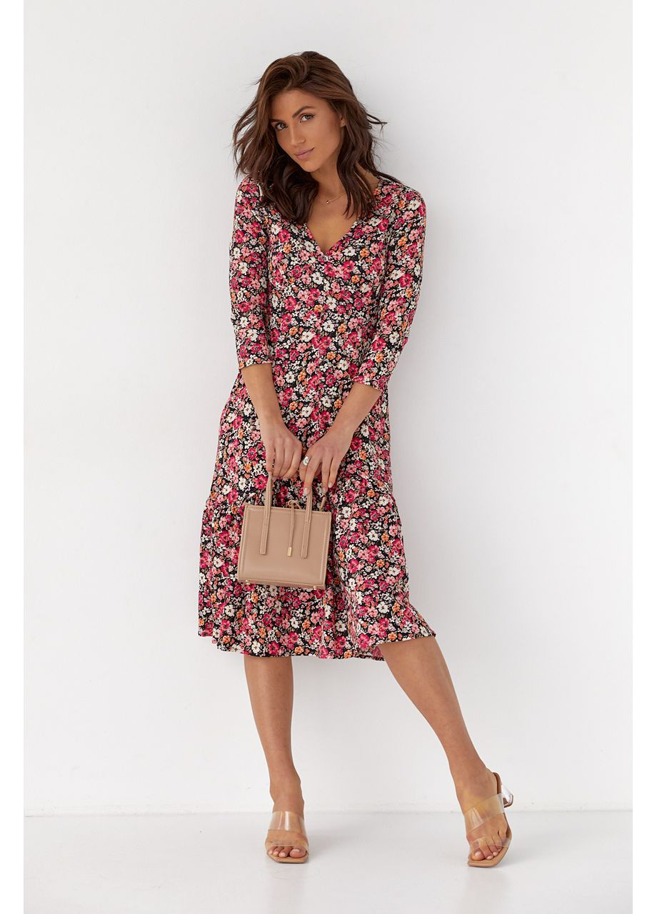 Розовое повседневный, вечернее платье миди с цветочным принтом силуэтная Byron с цветочным принтом