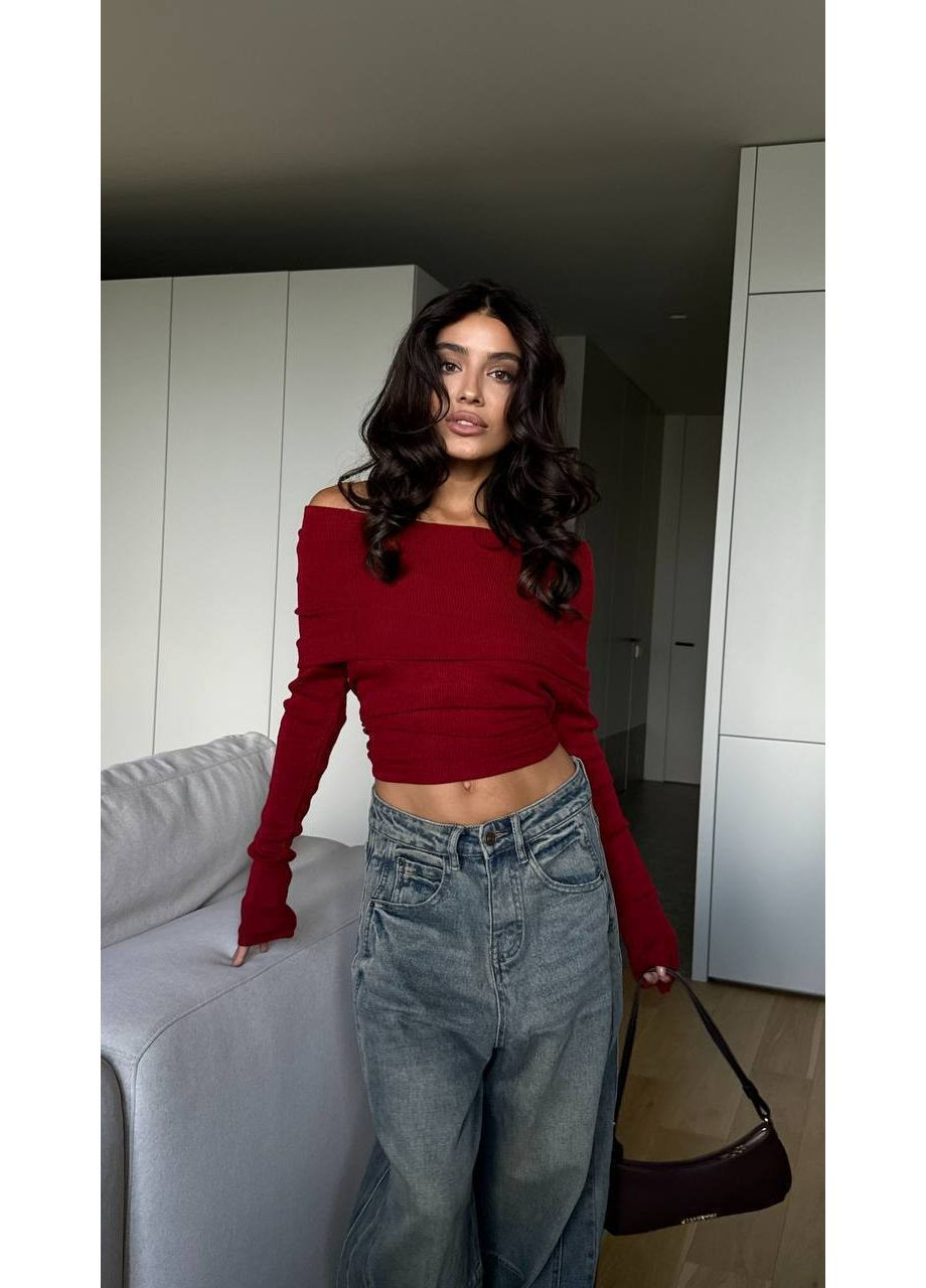 Жіночий трикотажний топ з відкритими плечима Україна (350669464)