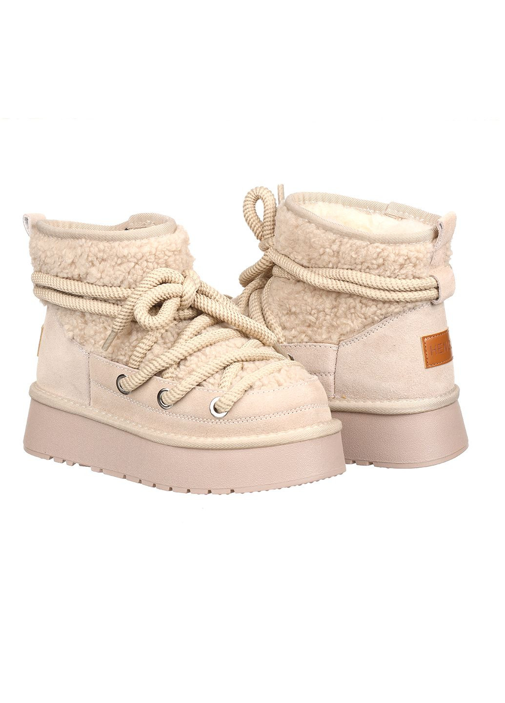 Женские угги бежевые низкие зимние теплые замшевые угги с мехом тедди на высокой подошве для прогулок Hengji (368770583)