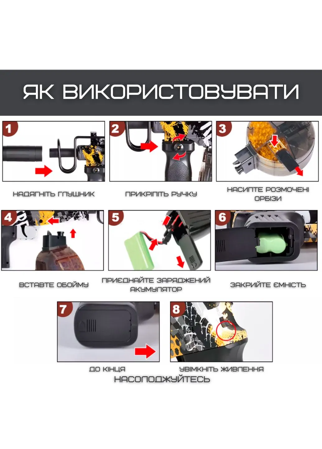 Дитячий Гель Бластер на Орбізах Пістолет Кулемет Скорпіон Автоматичний на Акумуляторі з Глушником Коліматором та Складним BB (311300844)