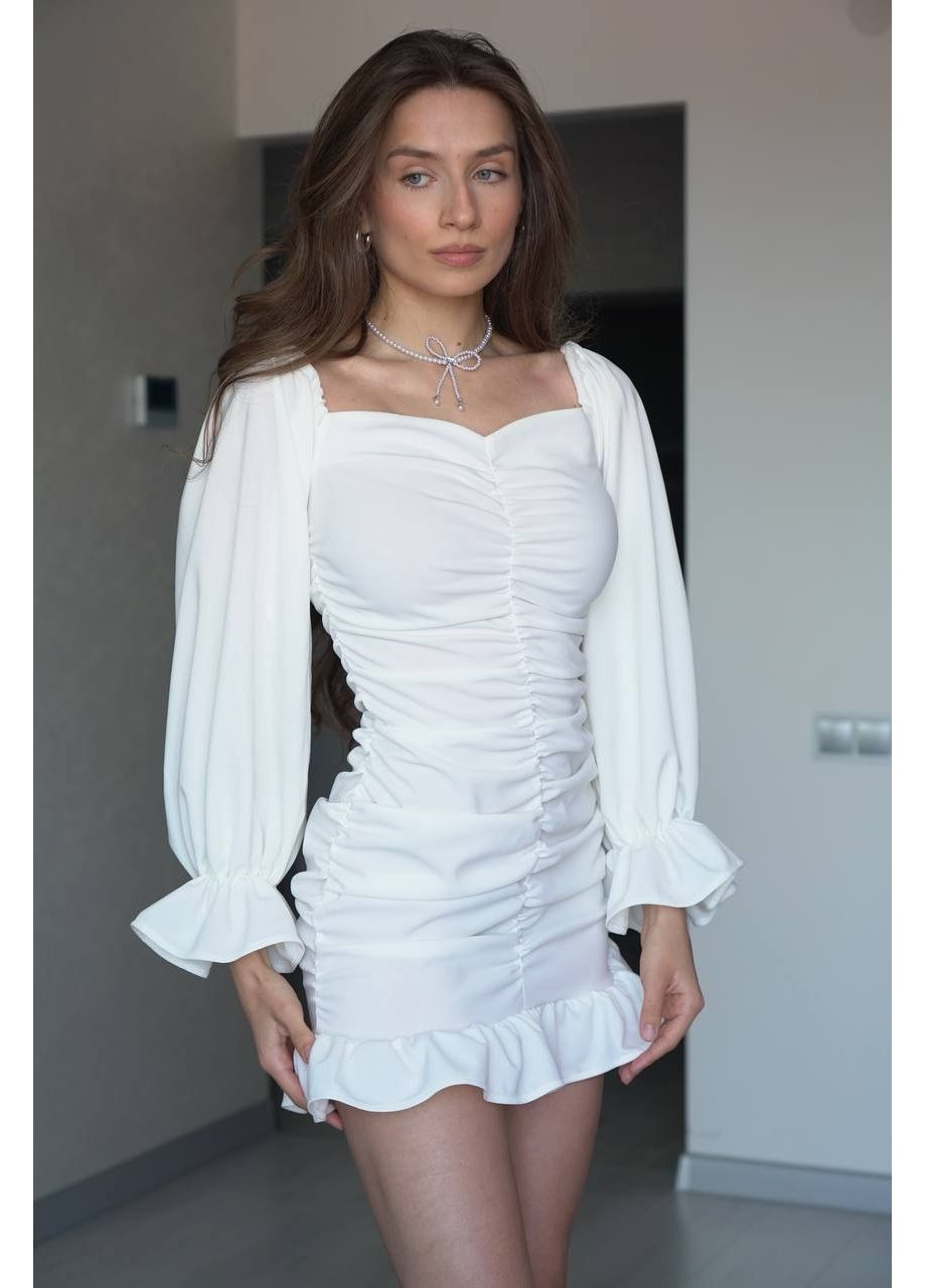 Молочное повседневный платье женское с открытыми плечами Україна однотонное