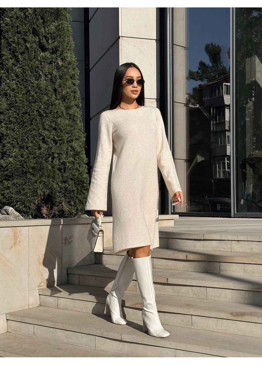 Бежева повсякденний, кежуал преміум сукня з ангори та шерсті 💎💎💎 сукня светр Україна однотонна