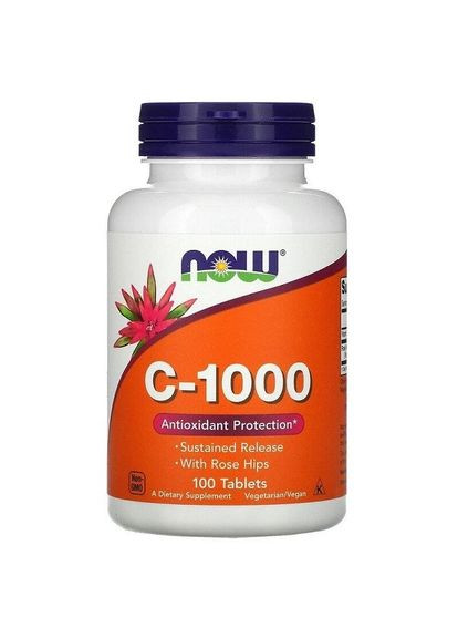 Вітамін С з шипшиною та біофлавоноїдами NOW Vitamin C-1000 with Rose Hips 100 таб Now Foods (373047077)