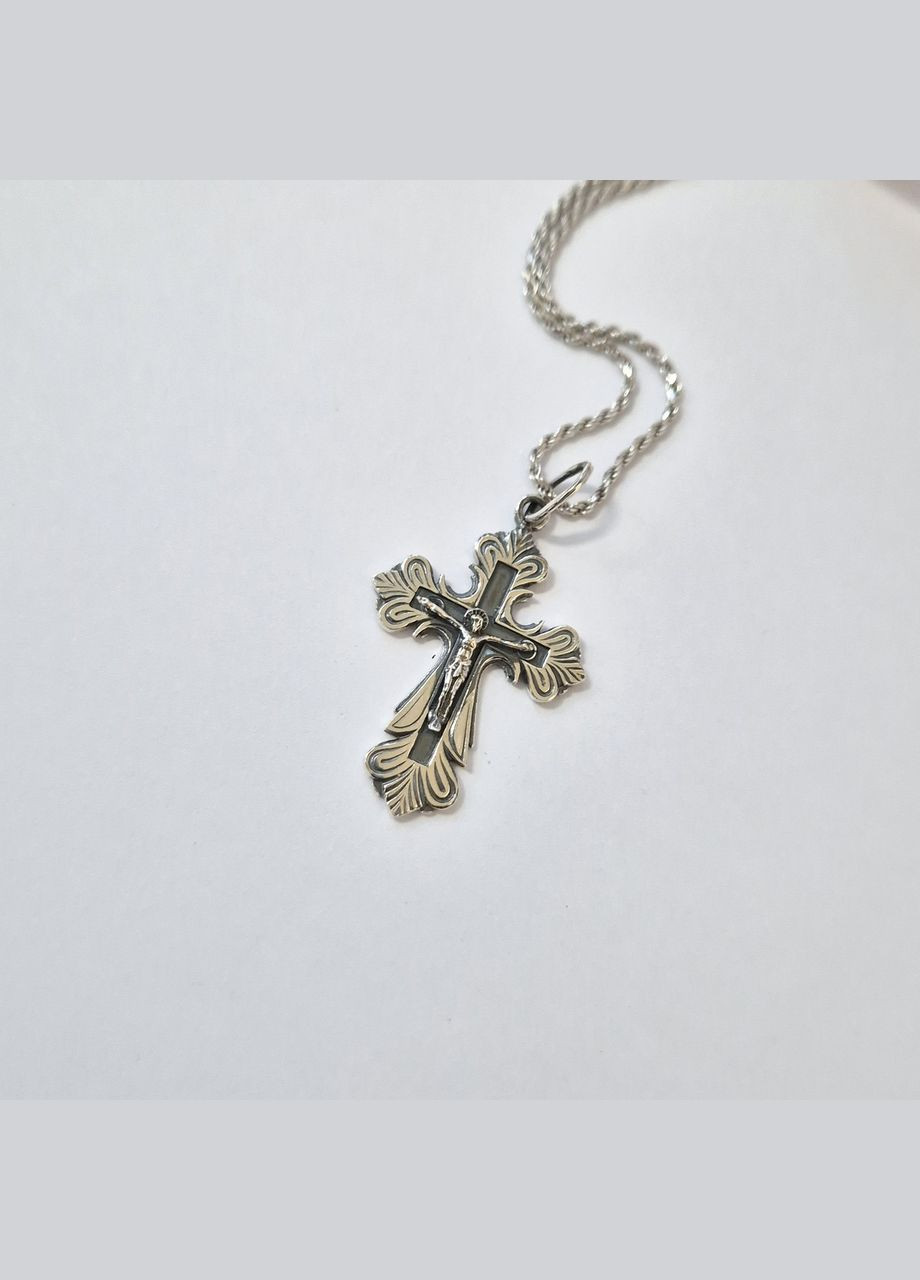 Срібний Хрестик хрест з розп'яттям срібло 925 проби Чорнене 3128 3.25 No Brand (326602749)