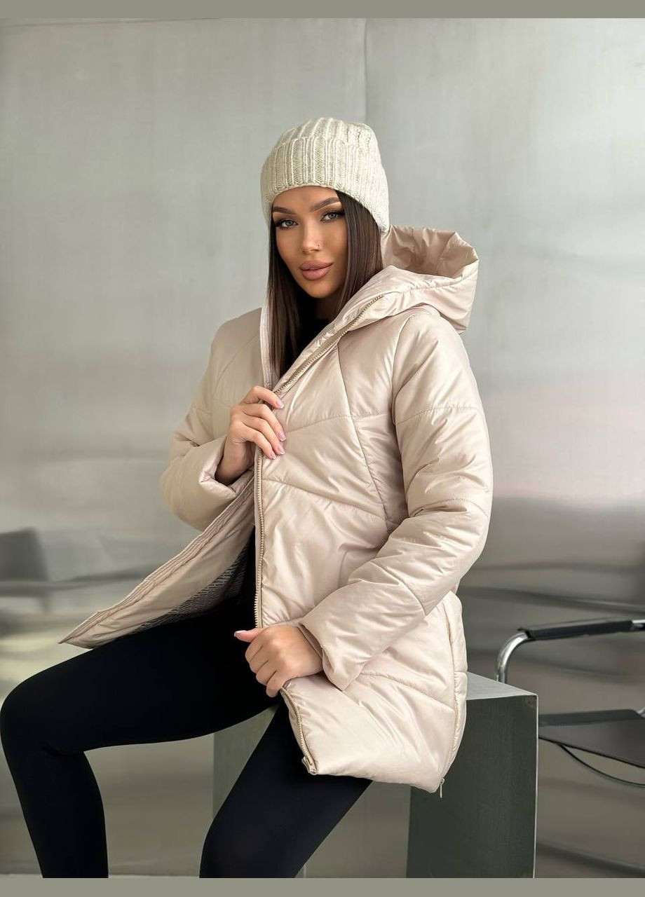 Бежевая зимняя женская теплая зимняя куртка бежевого цвета 25663 n Fashion