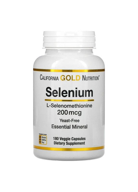 Селен 200 мкг бездрожжевой Lселенометионин 180 растительных капсул California Gold Nutrition (264648218)