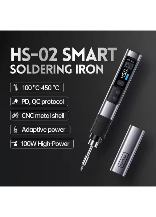 Портативний професійний смарт паяльник HS-02A-K 100Вт на 9-20В 100-450°С Fnirsi (358935243)