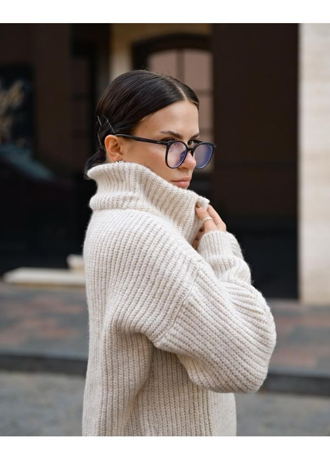 Бежевый зимний вязаный женский свитер No Brand