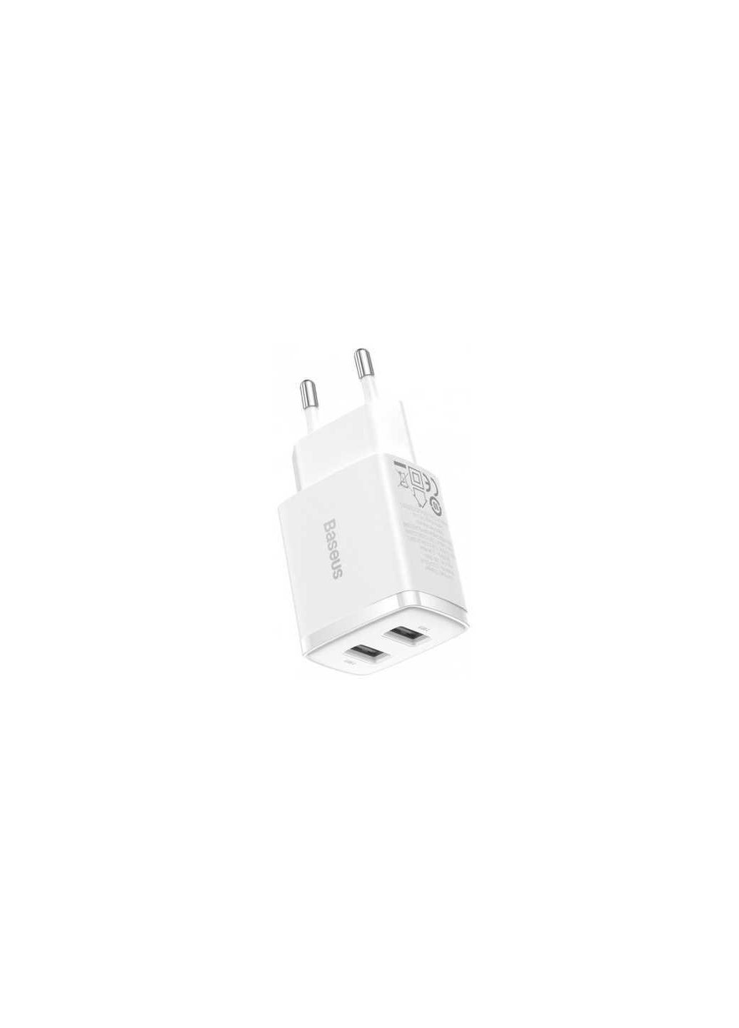 Адаптер зарядний — блок на 2 виходи Compact 10,5 W (2 USB) білий Baseus (279554084)