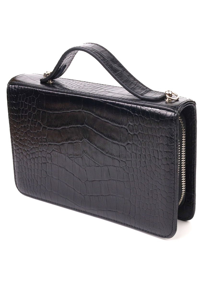 Чоловіча шкіряна барсетка на два відділення з тисненням під крокодила 21570 Чорний Canpellini (302008491)