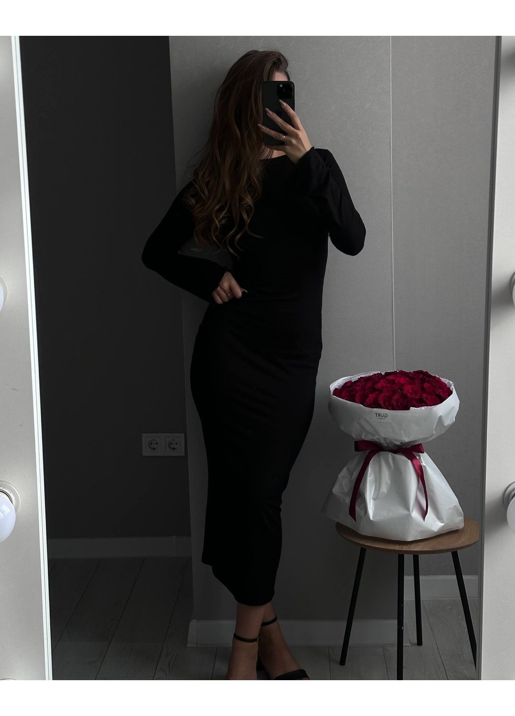 Черное вечернее платье меди с открытой спинкой из вискозы • женственное и эффектное • замеры в описании DK/DL Мода без кордонів однотонное